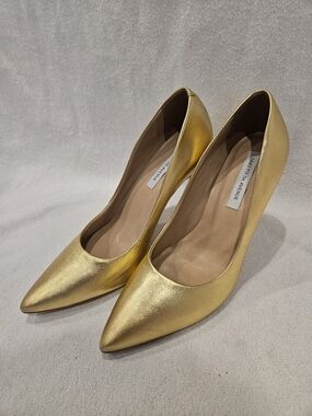 Saks Fifth Avenue Gold Metallic Pointed Toe Pumps Stiletto Heels Sz 6